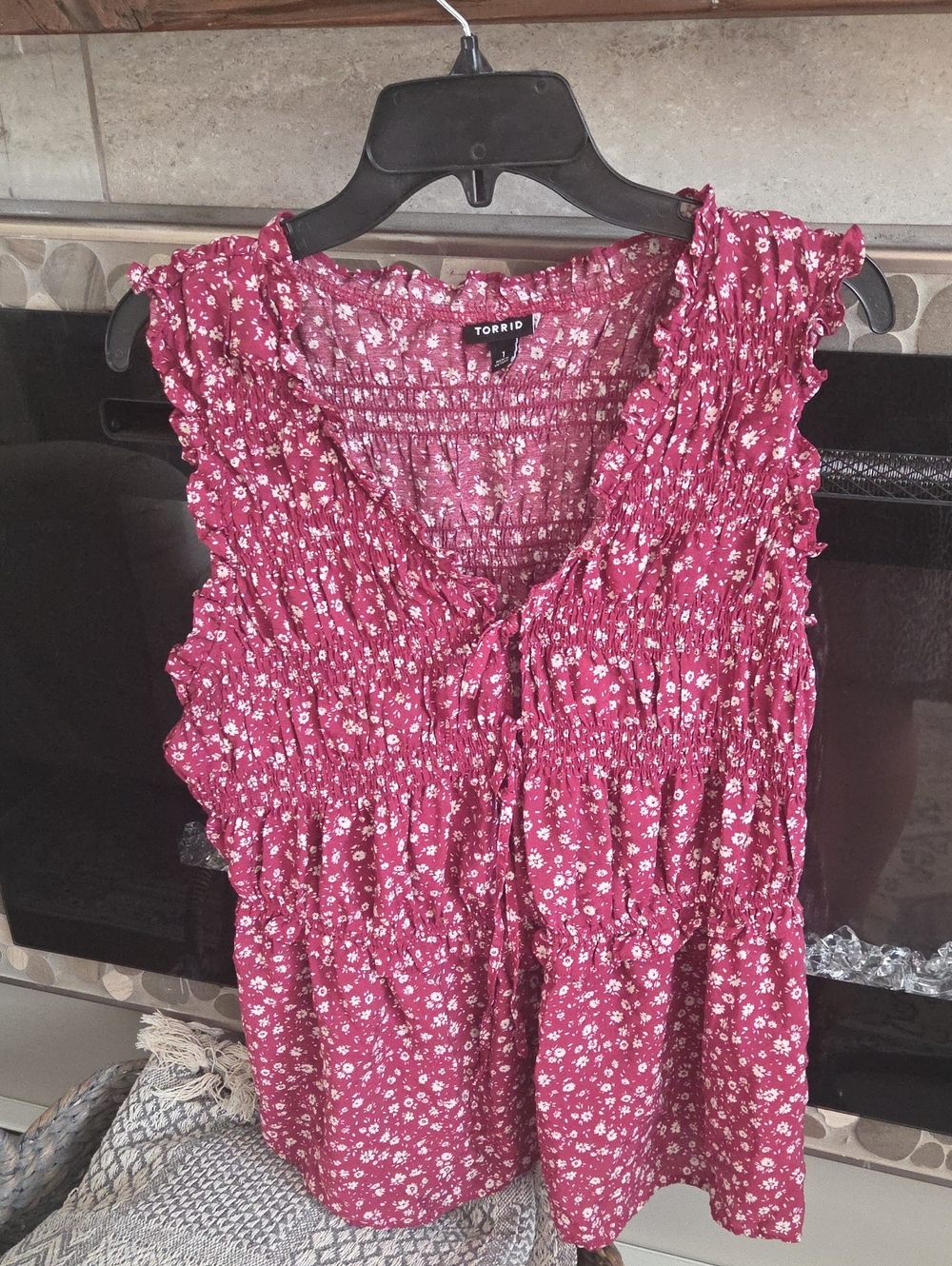 torrid Raspberry Red Floral Smocked Sleeveless Tank